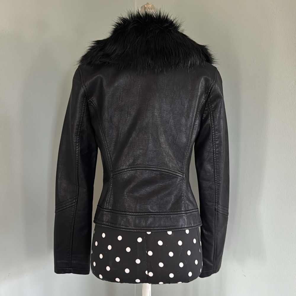 Bar III Black Vegan Leather Jacket with Faux Fur Collar and Studs - Picture 3 of 6